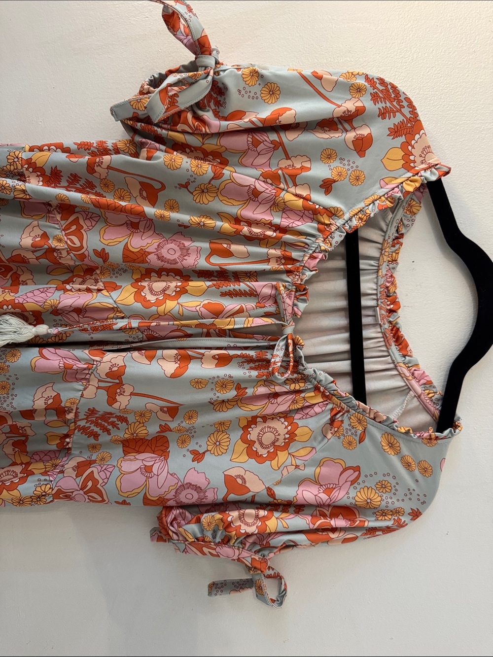 Boho Floral Tie-Front Sundress in Orange & Pink - Picture 3 of 5